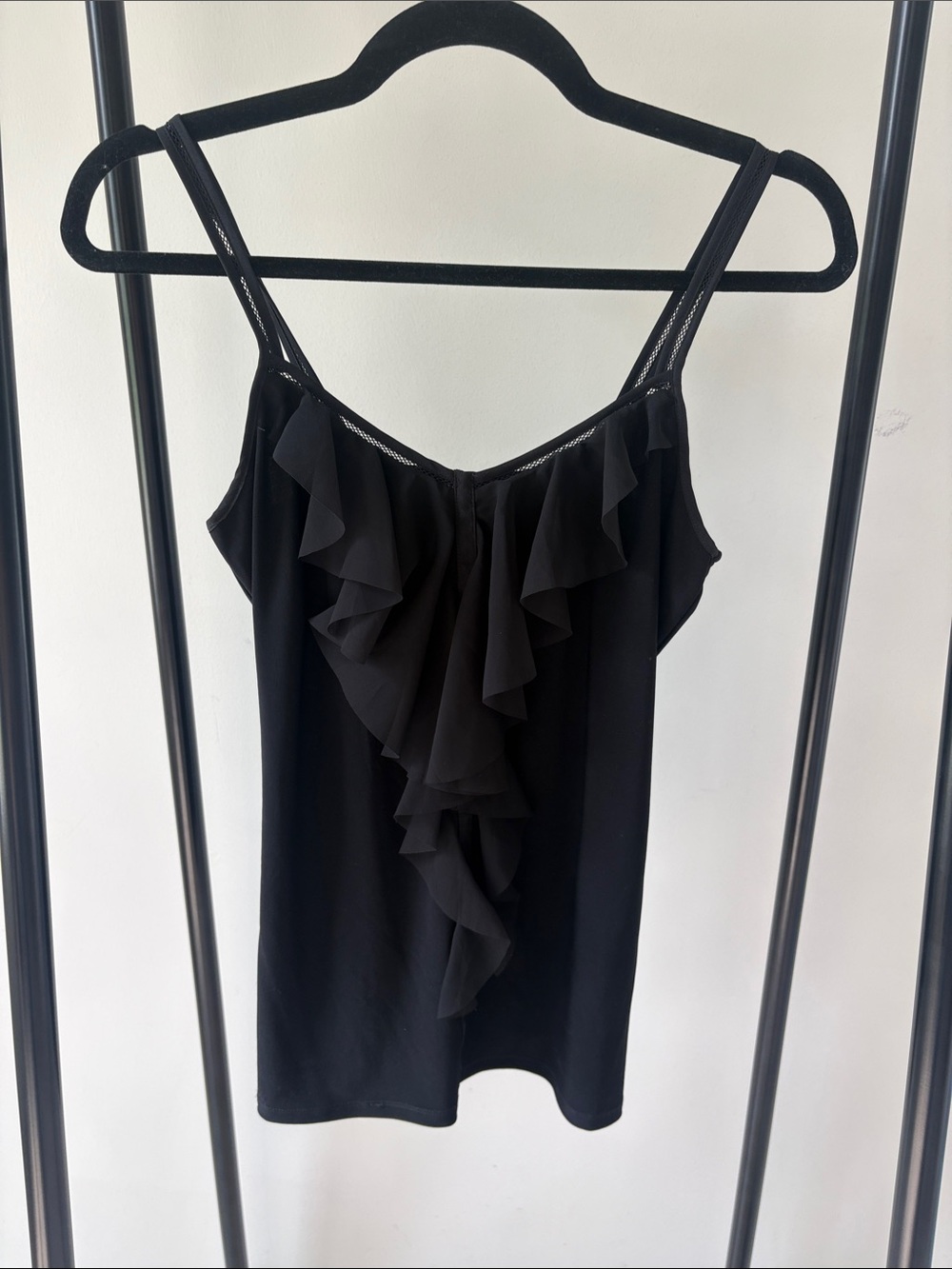 WHBM Black Sleeveless Ruffle Camisole Top